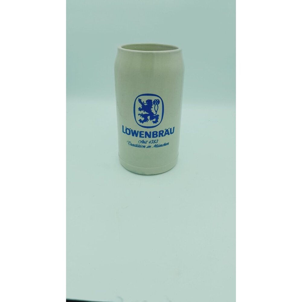 VINTAGE LOWENBRAU 1L STONEWARE BEER STEIN SEIT 1383 MUNCHEN GERMANY